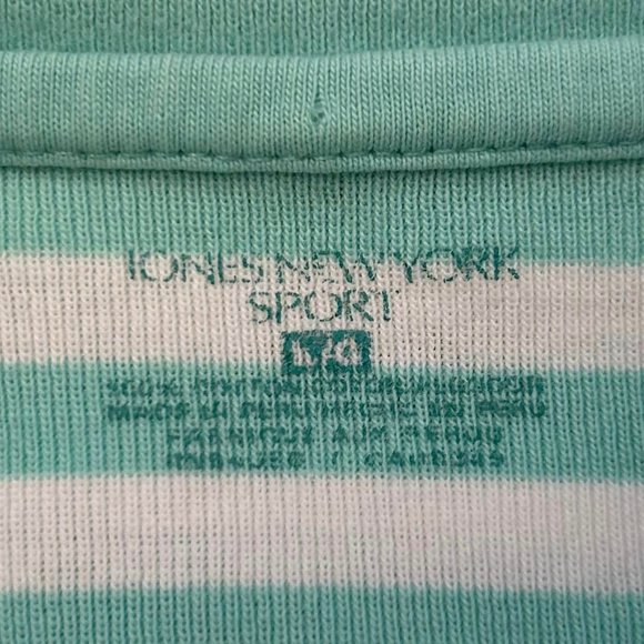 Size Large Jones NY Green/White Striped 1/4 Button Dwn Tee - Picture 3 of 6
